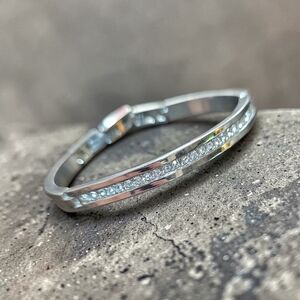 Stainless Steel Faux Pave Diamond Bangle Bracelett Adjustable